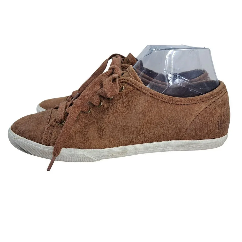 Frye Maya Low Top Lace Up Casual Sneakers Size 8.5 Leather Brown Shoes Comfort